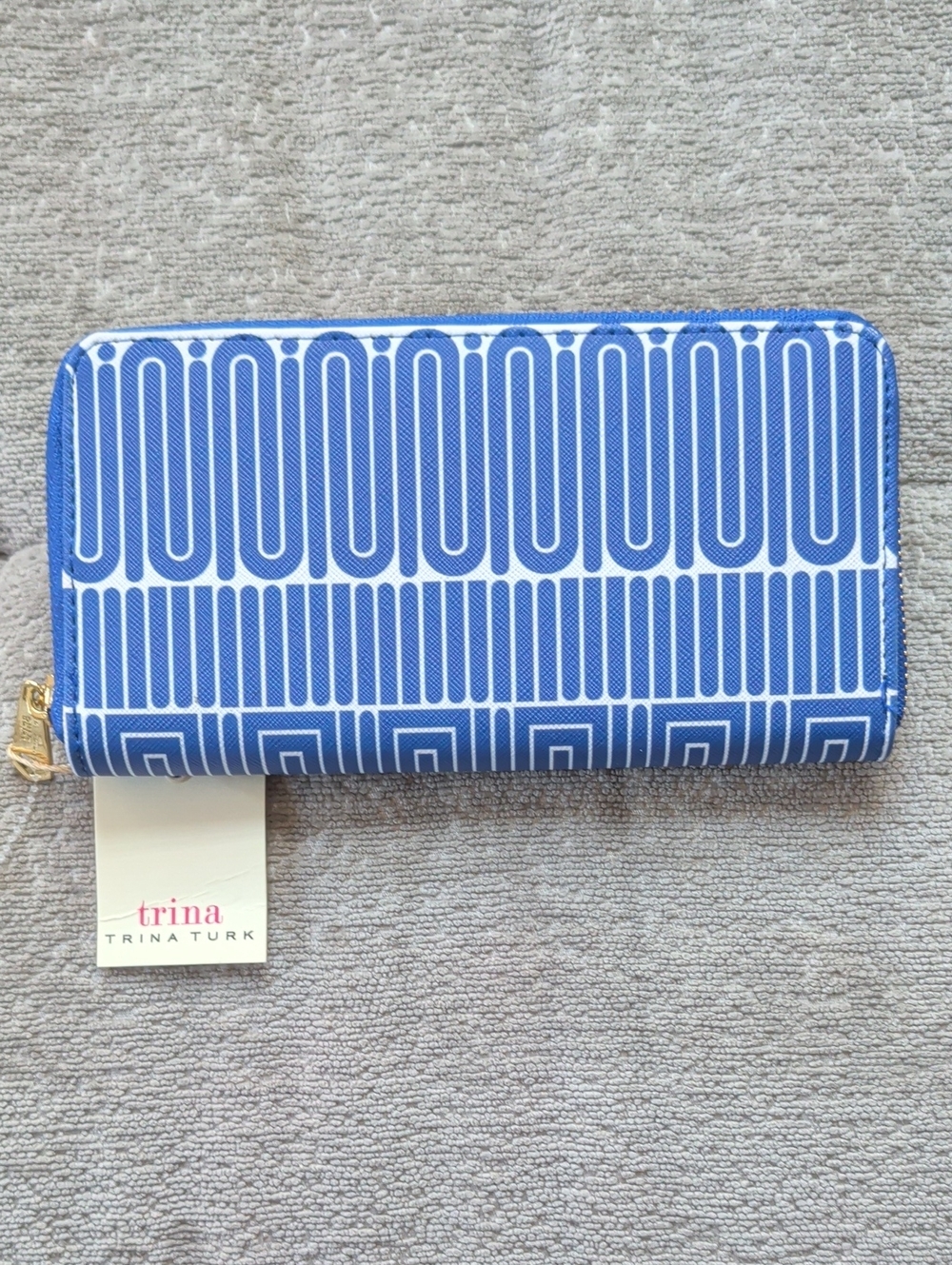 Trina Turk Blue & White Geometric Zip Clutch Wallet